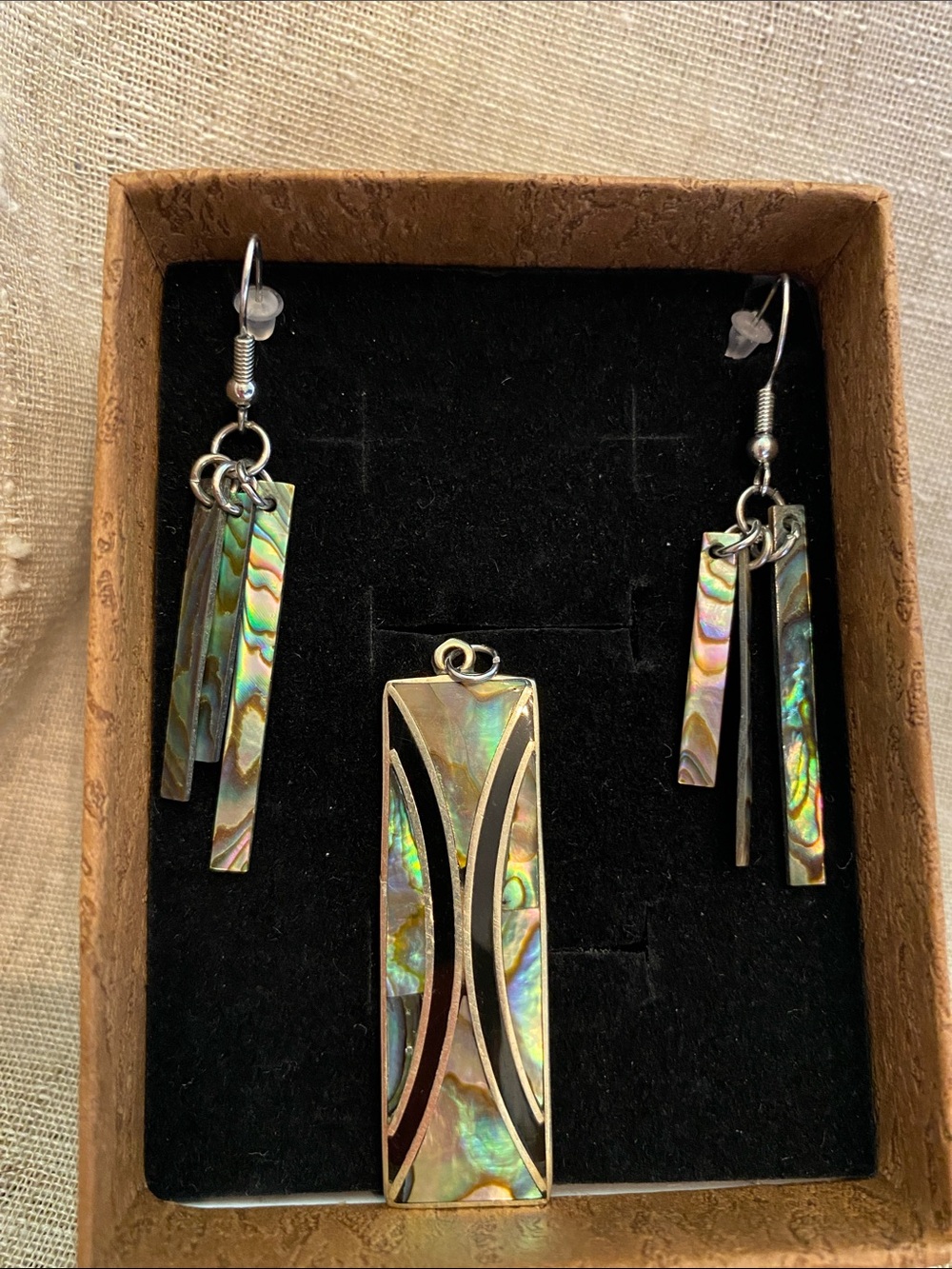 Abalone Shell Rectangular Pendant & Wind-chime dangle  earrings- Iridescent